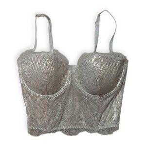 Victoria's Secret Chantilly Lace Bustier Women's 34C Gold Shine Lined Corset